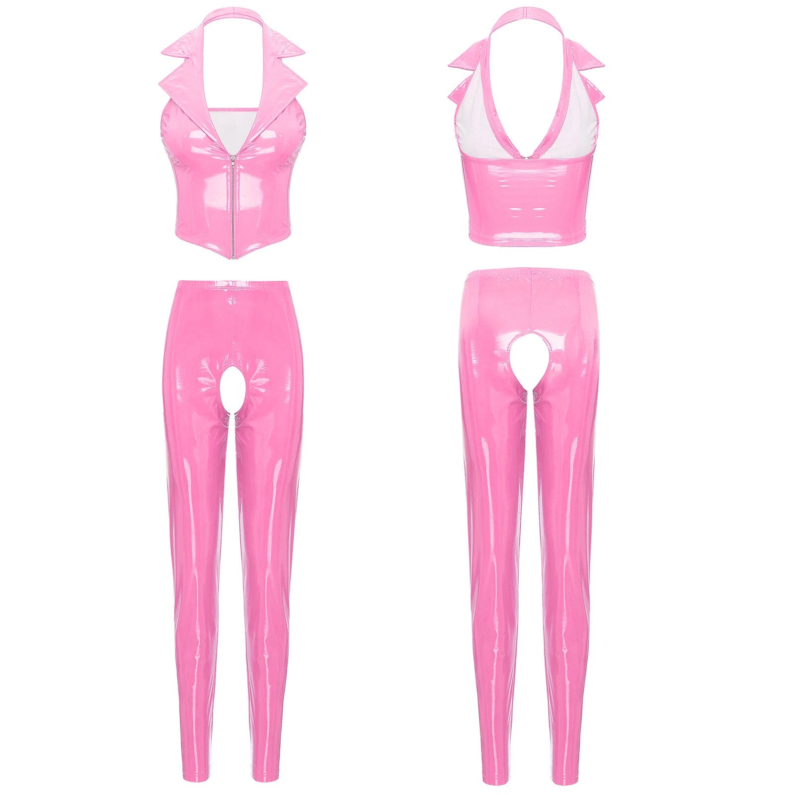 Womens Lingerie Set Crotchless Clubwear Patent Leather Catsuit Wirefree Costume