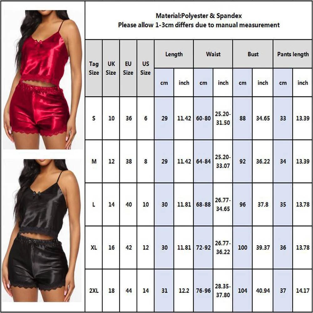 Womens Sexy Satin Silk Lace Lingerie Set Cami Tops Shorts Babydoll Nightwear US