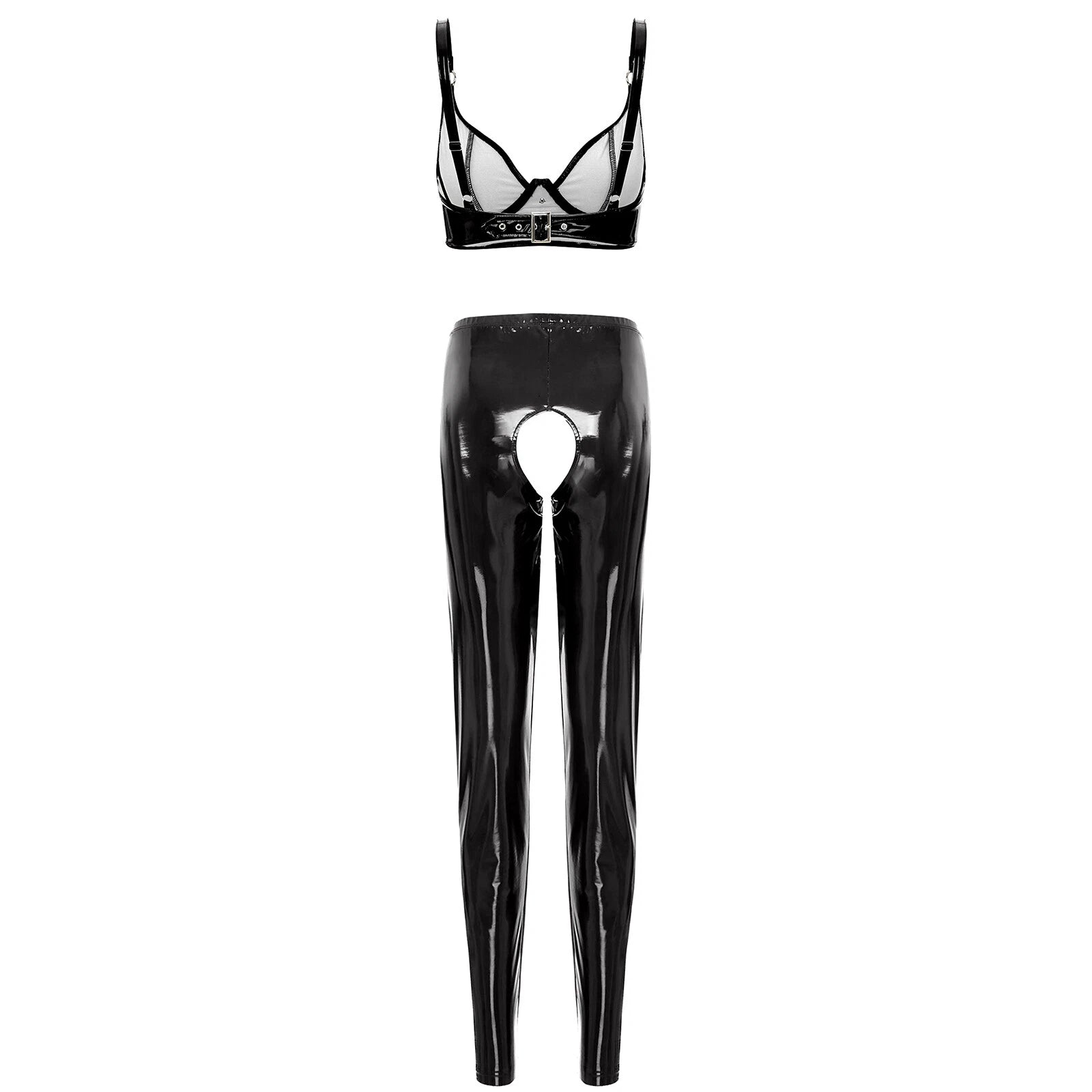 Womens Catsuit Crotchless Nightwear Costume Lingerie Set Bralette Clubwear Bra