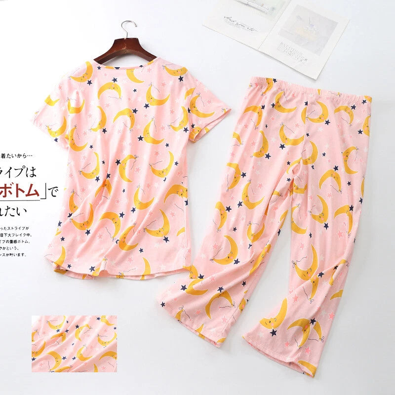 Womens Capri Set Sleepwear Pajamas Woman Sleep Nightshirt Home wear Nightwear Pj