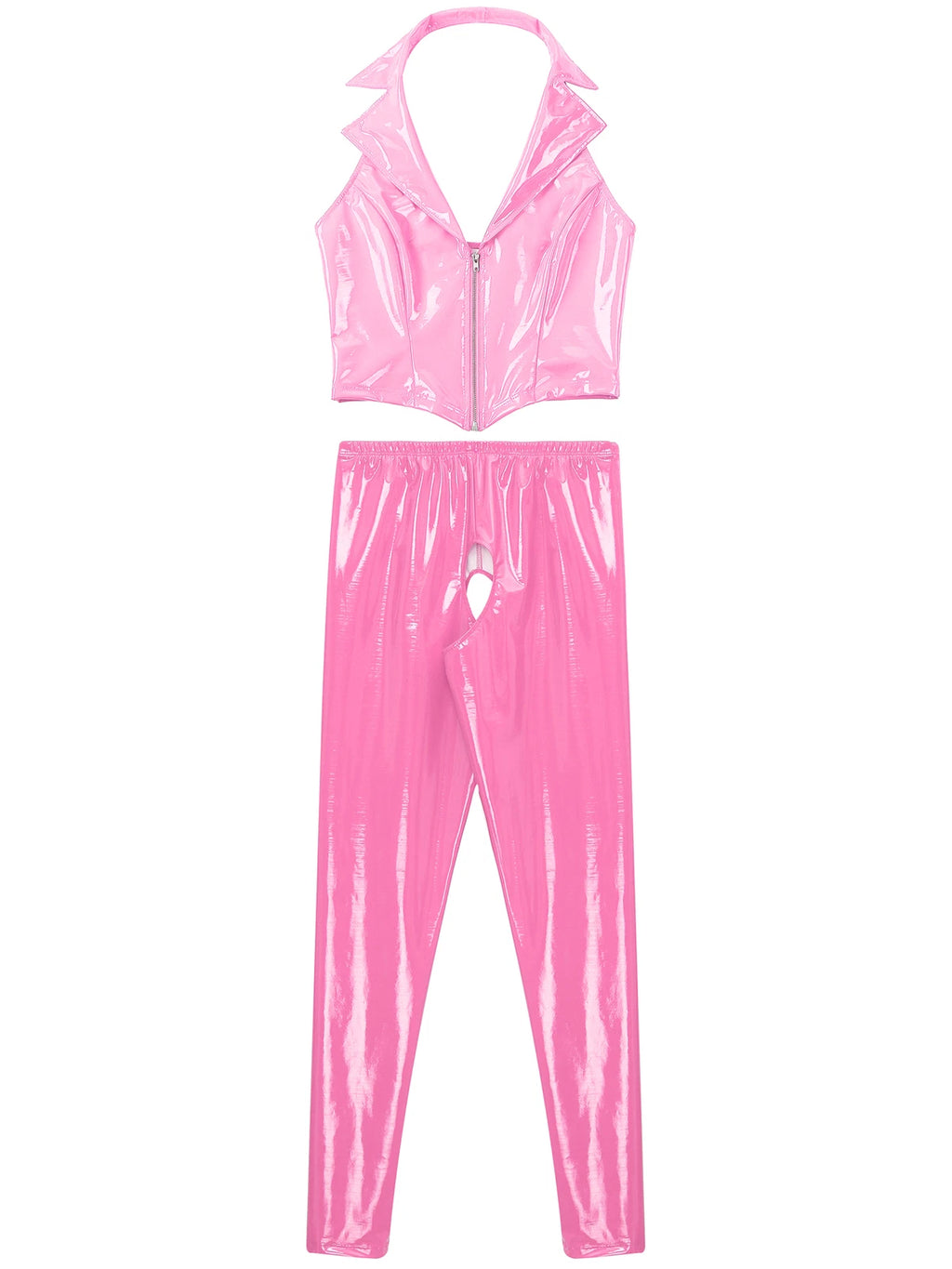 Womens Lingerie Set Crotchless Clubwear Patent Leather Catsuit Wirefree Costume