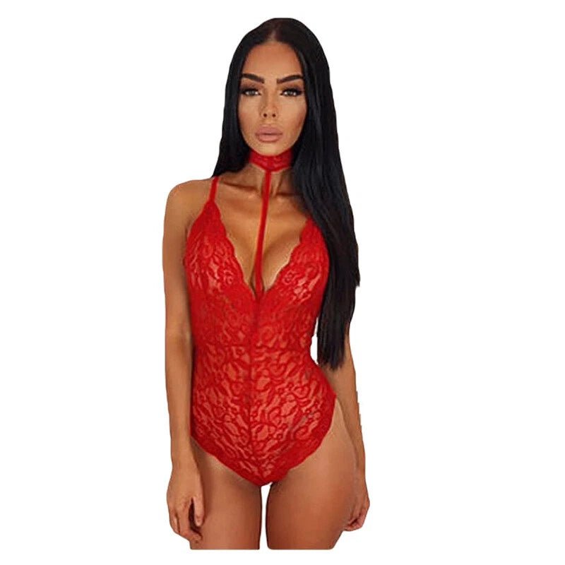 Bodysuit Sheer Mesh Bodysuit Women Pajamas Sexy Erotic Lingerie Backless Lace