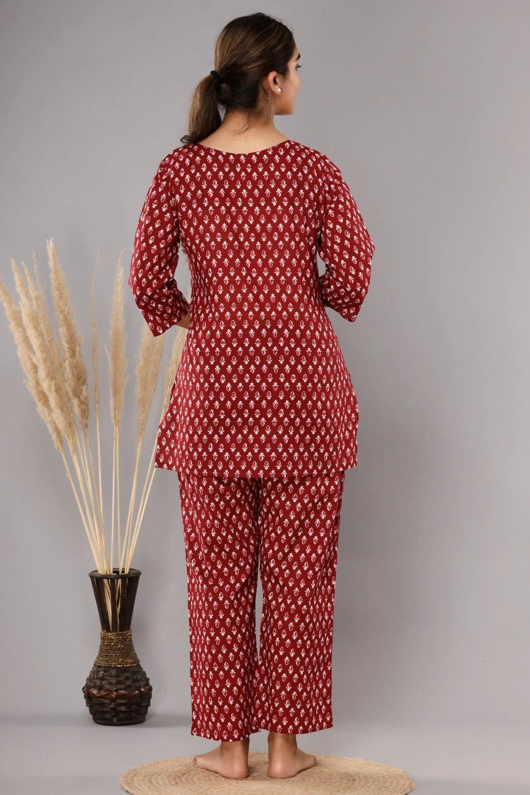 New Indian Printed Cotton Top &Pajama Set Ethnic Sleepwear/Lounge Wear/NightSuit