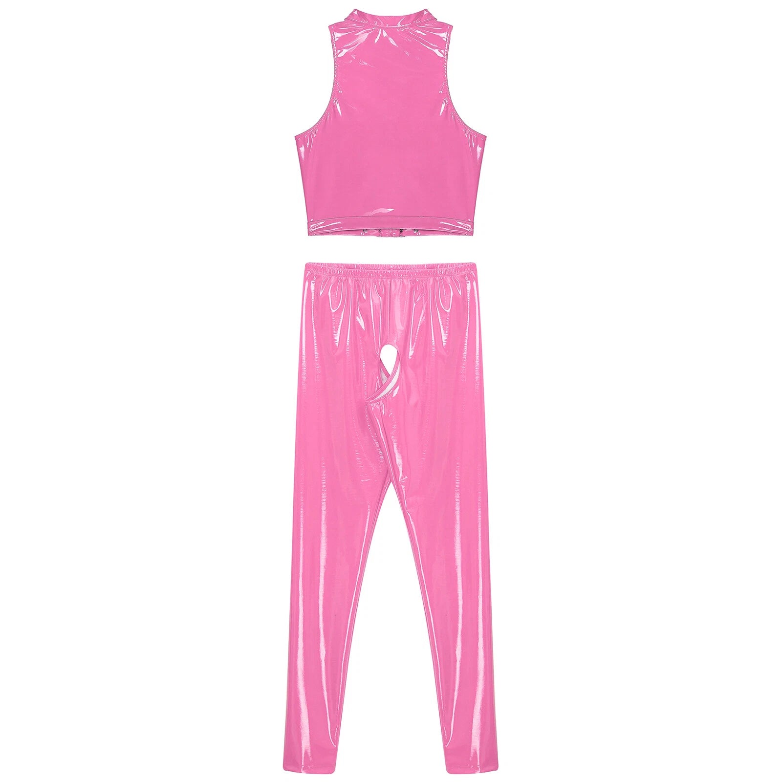 Womens Lingerie Set Crotchless Clubwear Patent Leather Catsuit Wirefree Costume
