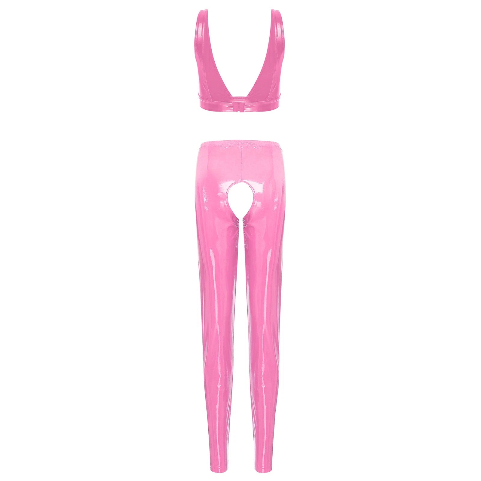 Womens Lingerie Set Crotchless Clubwear Patent Leather Catsuit Wirefree Costume