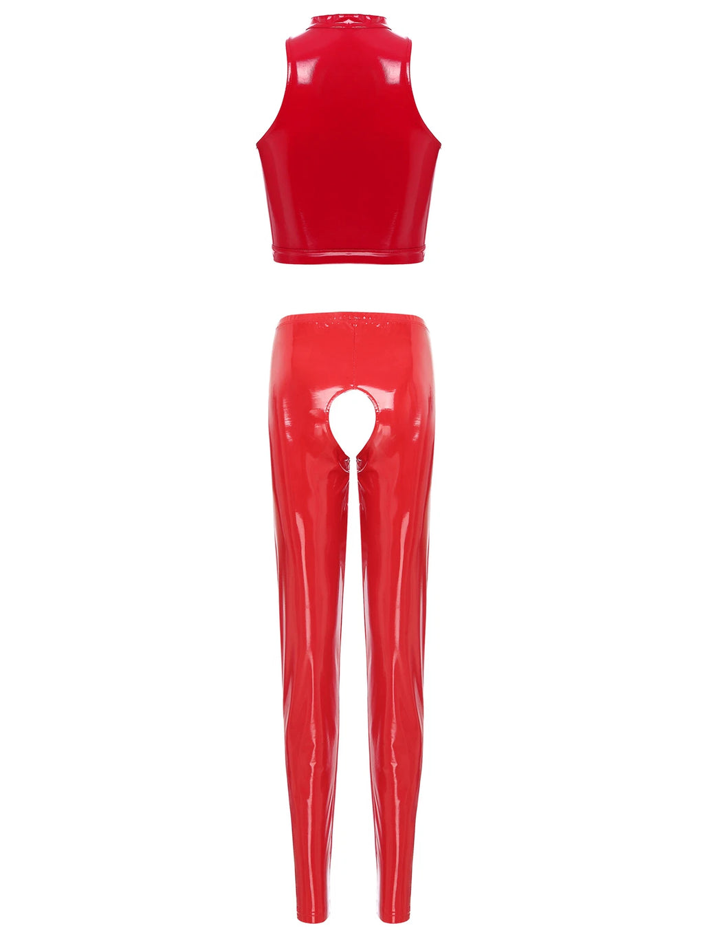 Womens Lingerie Set Crotchless Clubwear Patent Leather Catsuit Wirefree Costume
