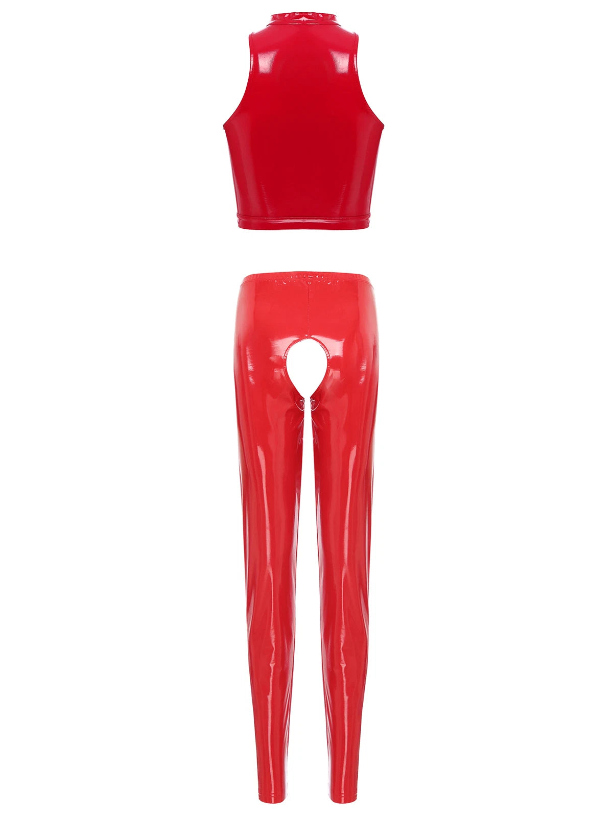 Womens Lingerie Set Crotchless Clubwear Patent Leather Catsuit Wirefree Costume