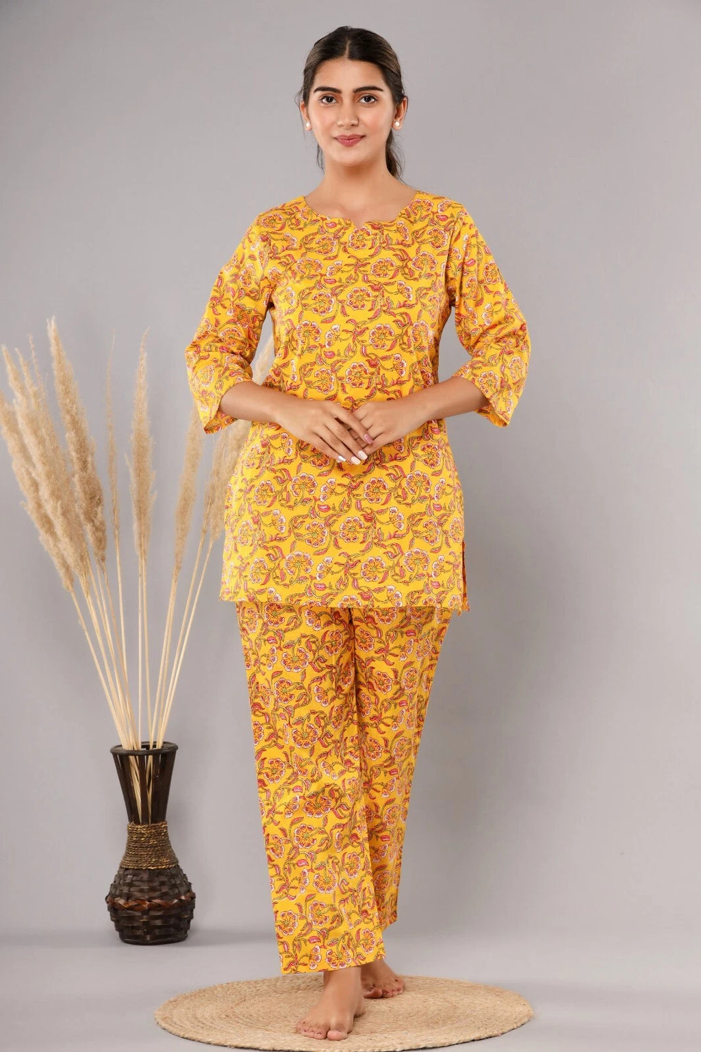 New Indian Printed Cotton Top &Pajama Set Ethnic Sleepwear/Lounge Wear/NightSuit