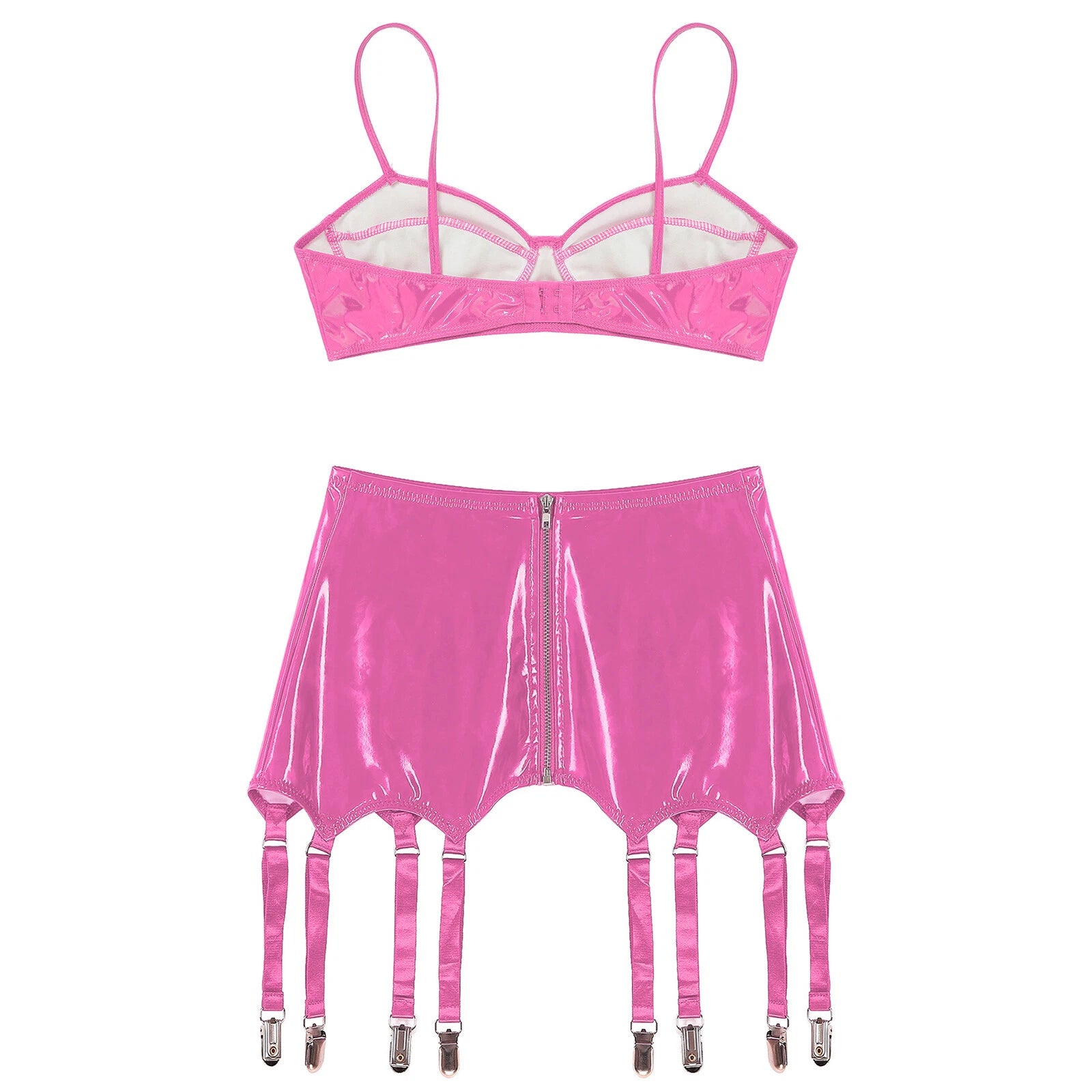 Womens Lingerie Set Metallic Crop Top Wirefree Miniskirt Unlined Nightwear Sexy