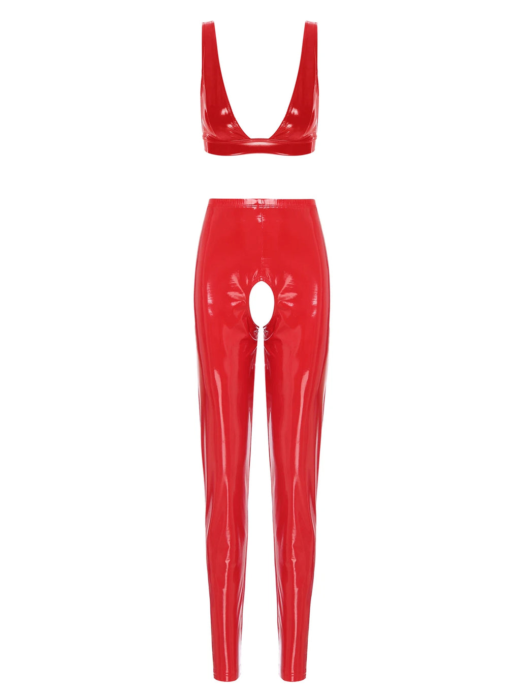 Womens Lingerie Set Crotchless Clubwear Patent Leather Catsuit Wirefree Costume