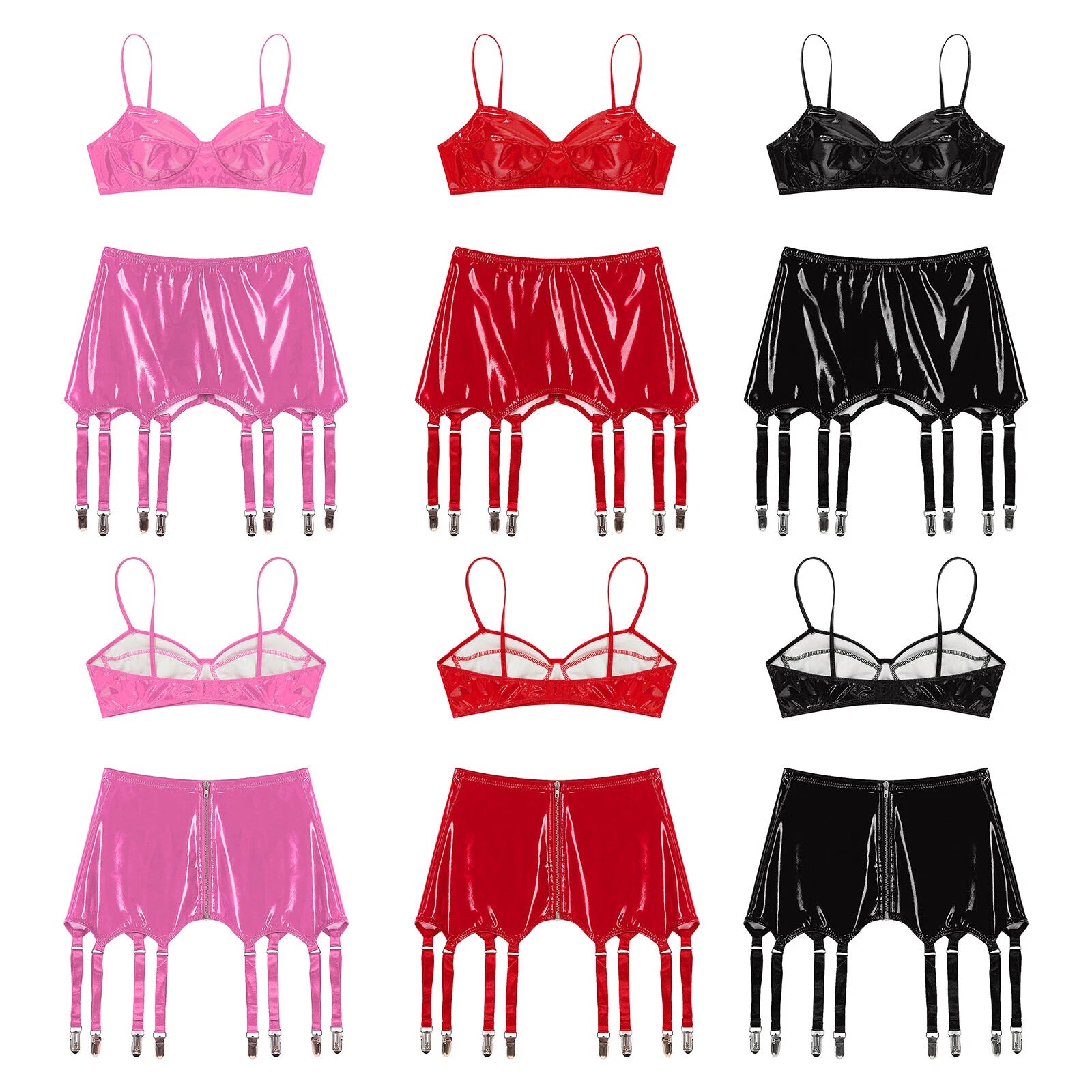 Womens Lingerie Set Metallic Crop Top Wirefree Miniskirt Unlined Nightwear Sexy