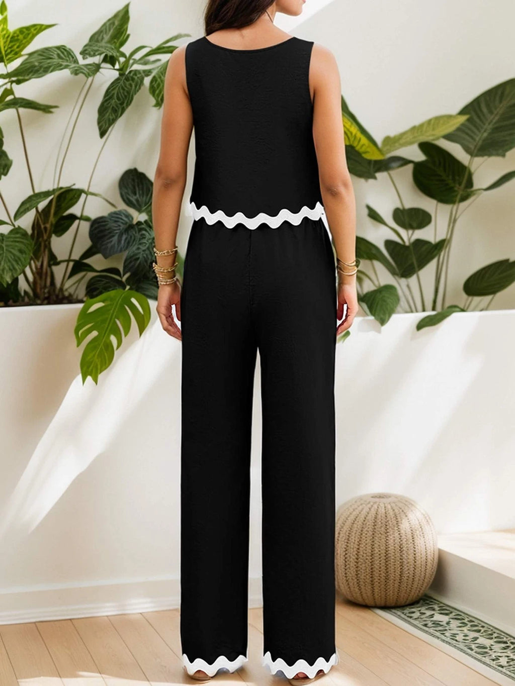 Womens Summer 2 Piece Outfits Sleeveless Tank Top Wide Leg Pants Sets Tracksuit