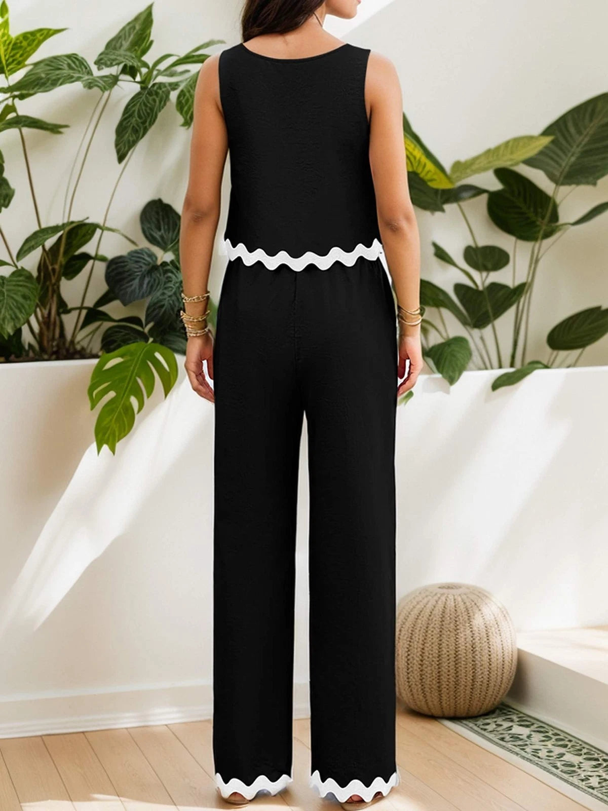 Womens Summer 2 Piece Outfits Sleeveless Tank Top Wide Leg Pants Sets Tracksuit