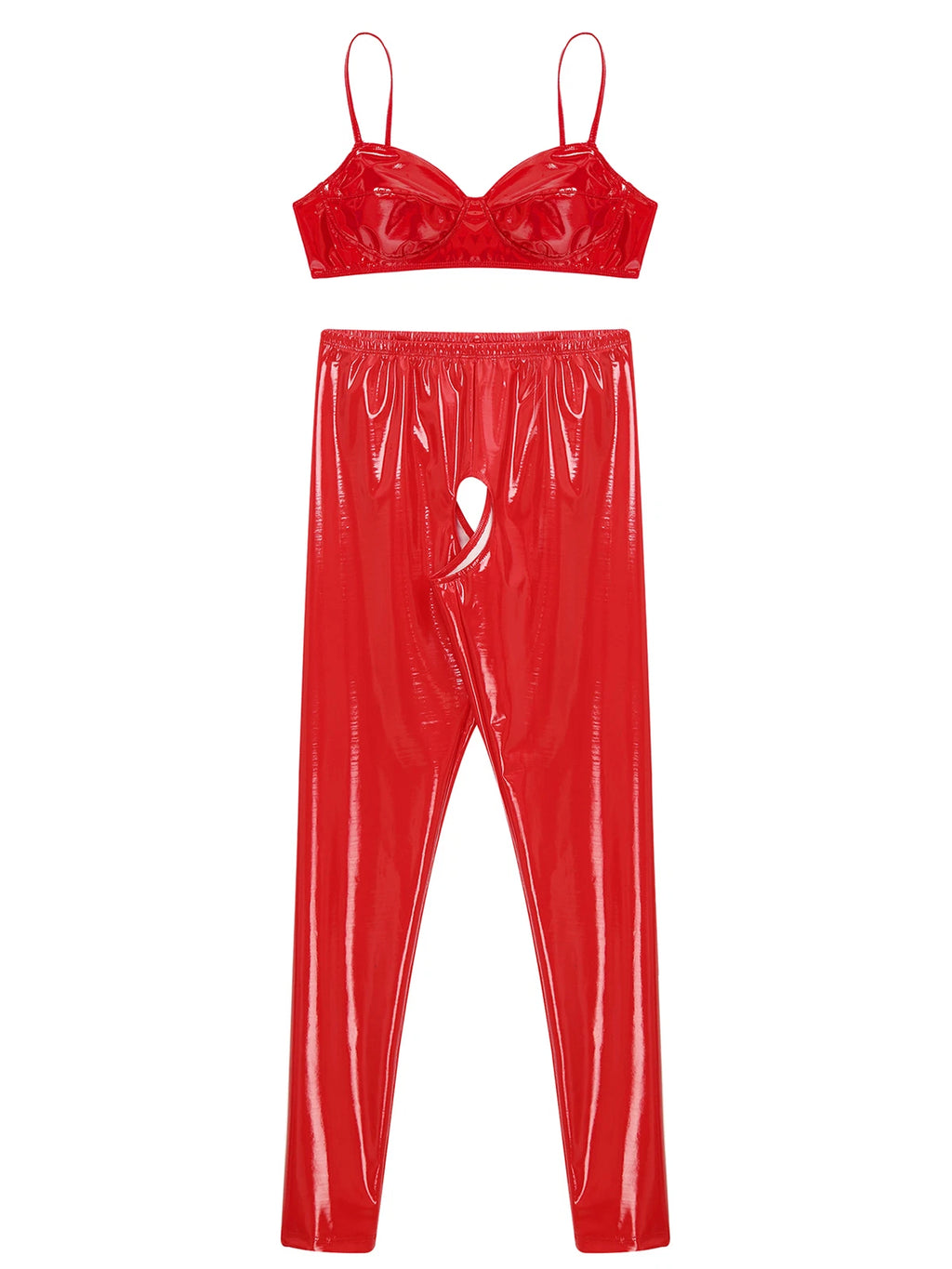 Womens Lingerie Set Crotchless Clubwear Patent Leather Catsuit Wirefree Costume