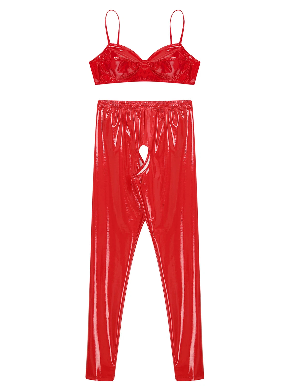 Womens Lingerie Set Crotchless Clubwear Patent Leather Catsuit Wirefree Costume