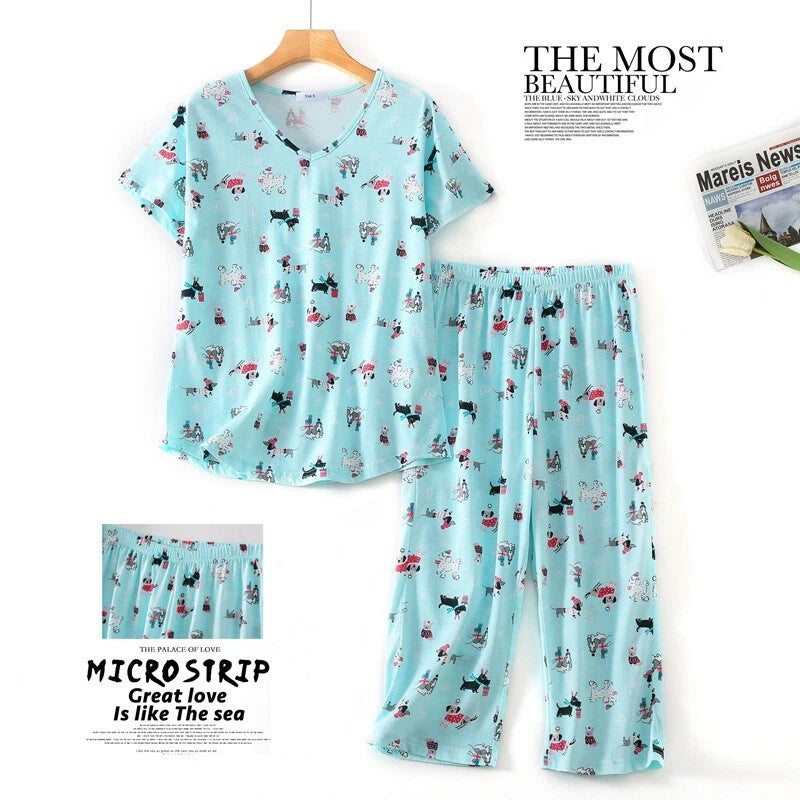 Womens Capri Set Sleepwear Soft Pajamas Sleep Nightshirts Print Comfy Pyjama Set