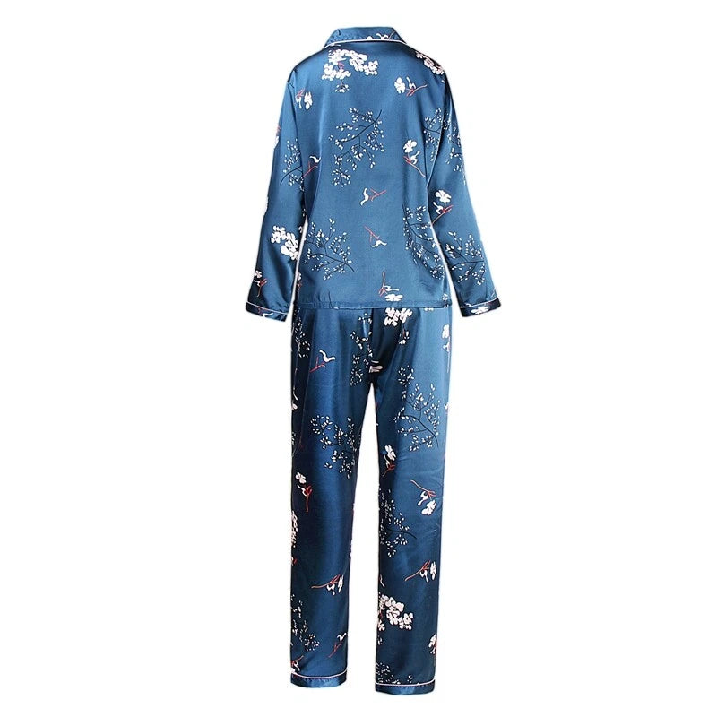 Womens Ladies Satin Nightwear Pyjamas 2Pcs Set Silk PJS Long Sleeve Sleepwear