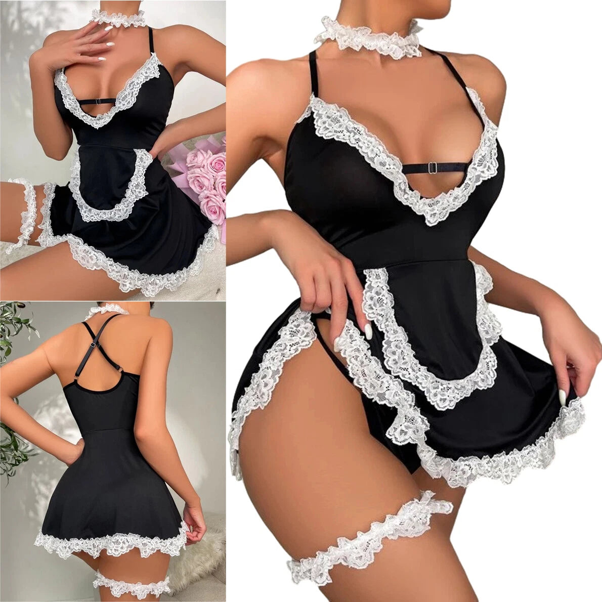 Sexy Women's Lingerie Sets Costume Cosplay French Maid Dress Sleepwear Outfit