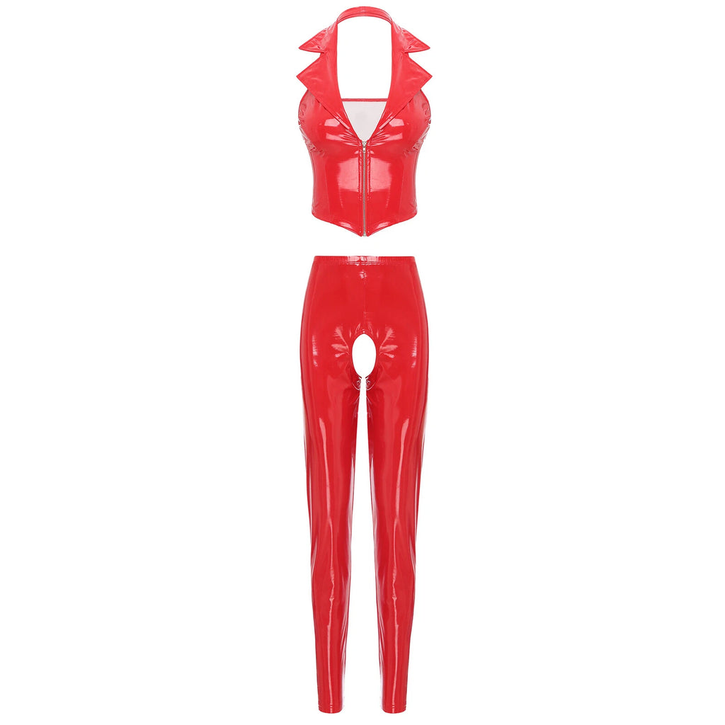 Womens Catsuit Crotchless Nightwear Costume Lingerie Set Bralette Clubwear Bra
