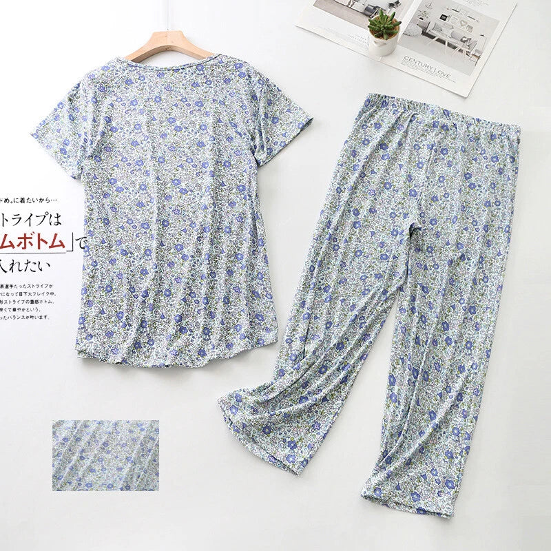 Womens Capri Set Sleepwear Pajamas Woman Sleep Nightshirt Home wear Nightwear Pj