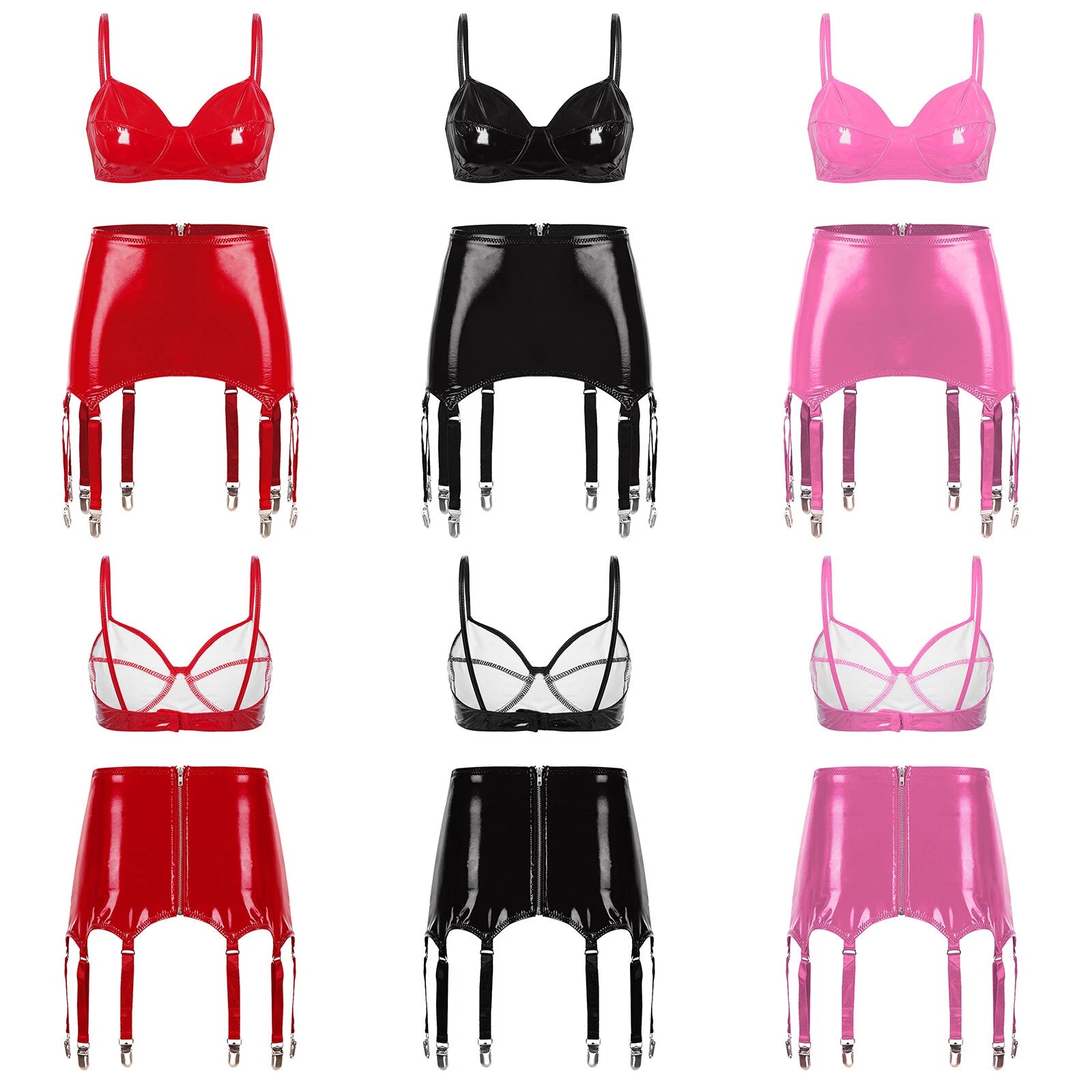 Womens Lingerie Set Metallic Crop Top Wirefree Miniskirt Unlined Nightwear Sexy