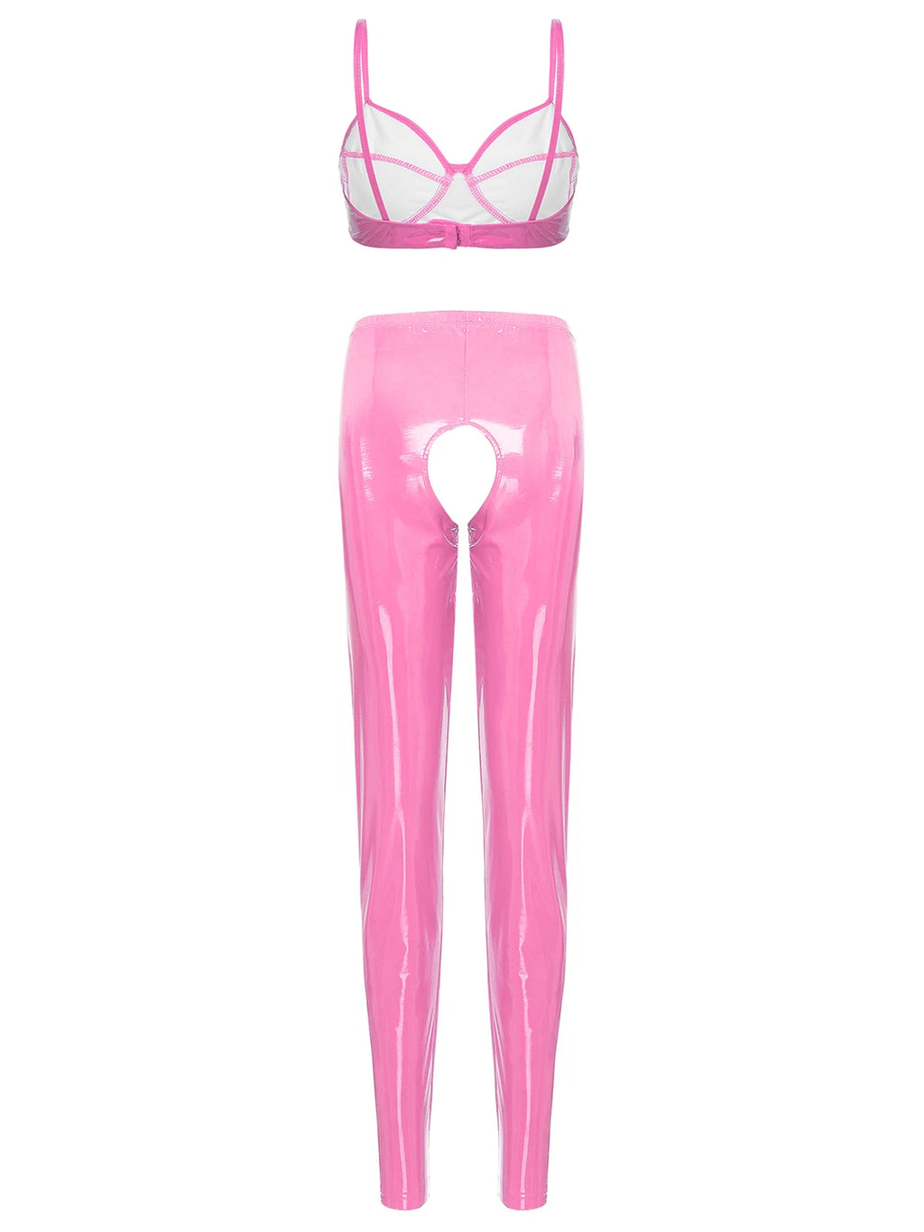 Womens Lingerie Set Crotchless Clubwear Patent Leather Catsuit Wirefree Costume
