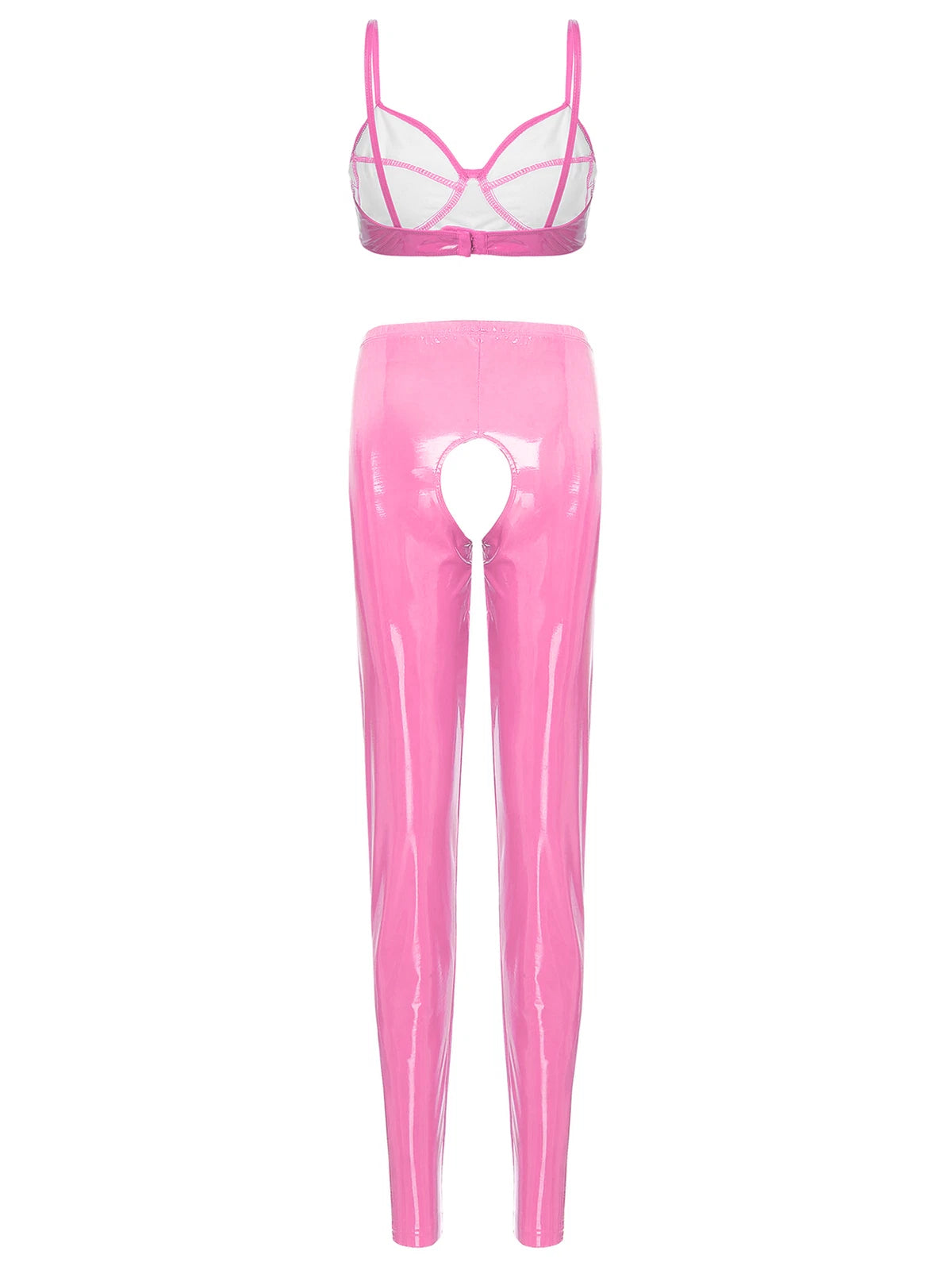 Womens Lingerie Set Crotchless Clubwear Patent Leather Catsuit Wirefree Costume