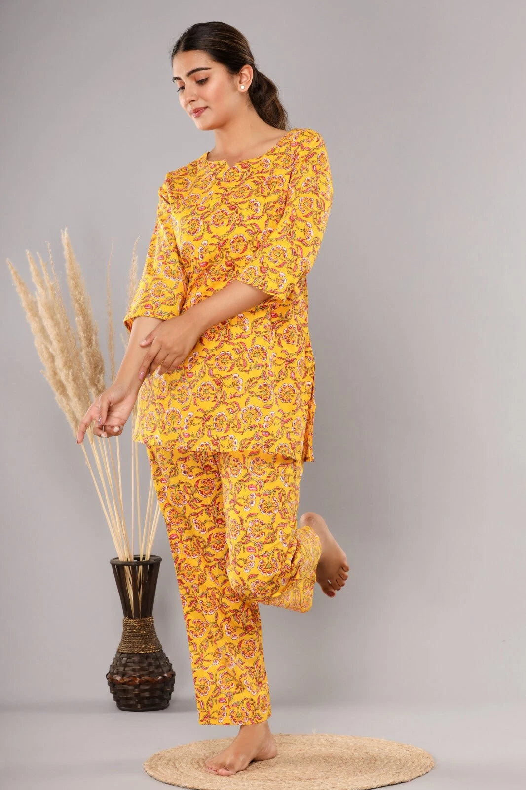 New Indian Printed Cotton Top &Pajama Set Ethnic Sleepwear/Lounge Wear/NightSuit