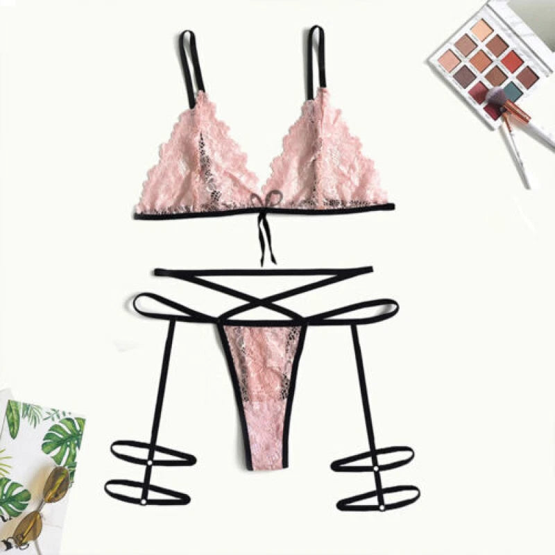 Women Sexy Lingerie Bra Set G-String Thong Bandage Underwear Sleepwear Night #