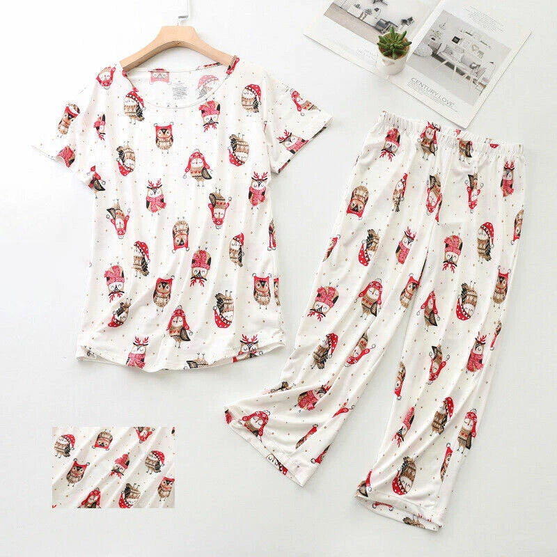 Womens Capri Set Sleepwear Pajamas Woman Sleep Nightshirt Home wear Nightwear Pj
