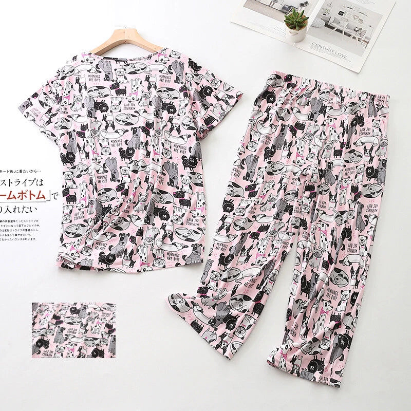 Womens Capri Set Sleepwear Pajamas Woman Sleep Nightshirt Home wear Nightwear Pj