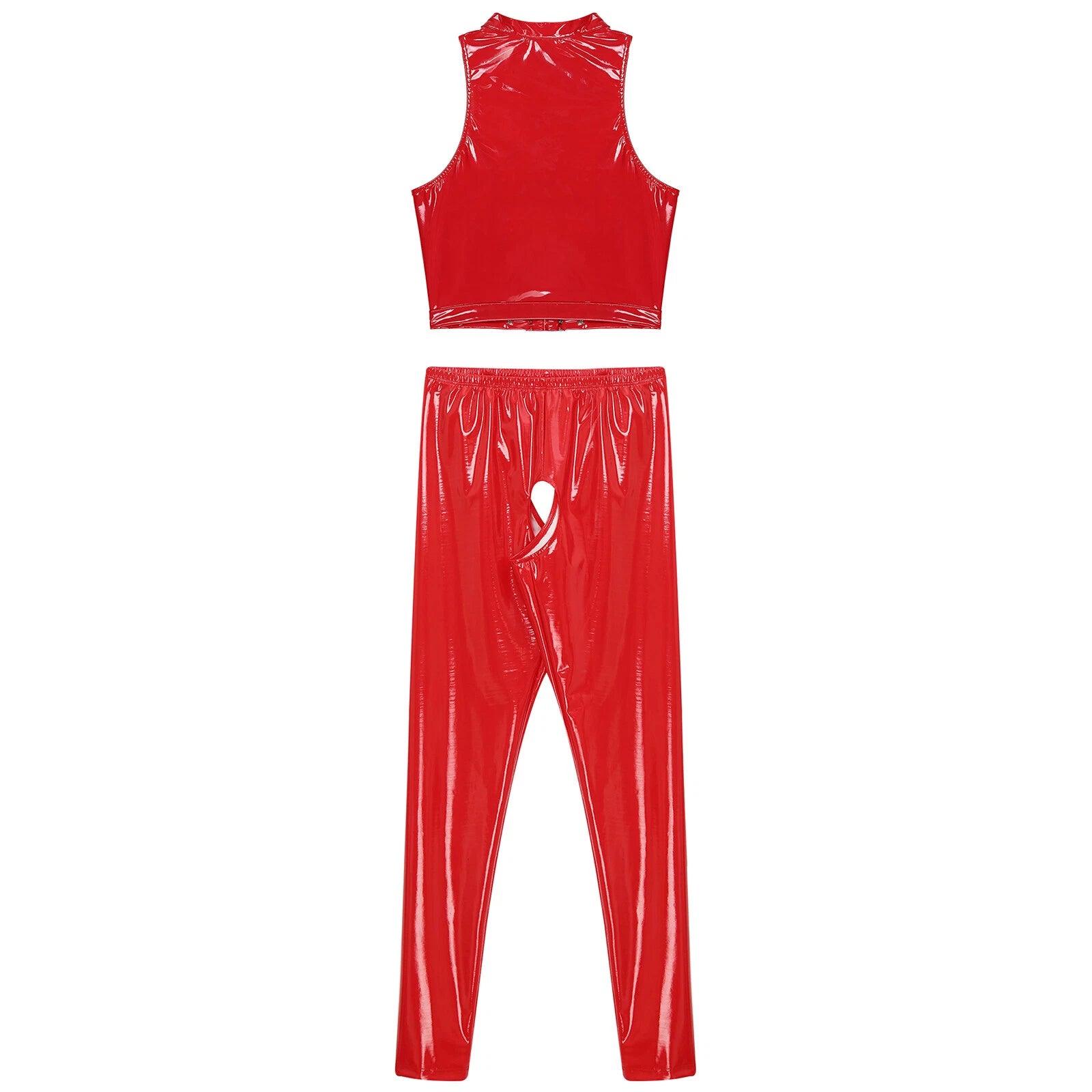 Womens Lingerie Set Crotchless Clubwear Patent Leather Catsuit Wirefree Costume