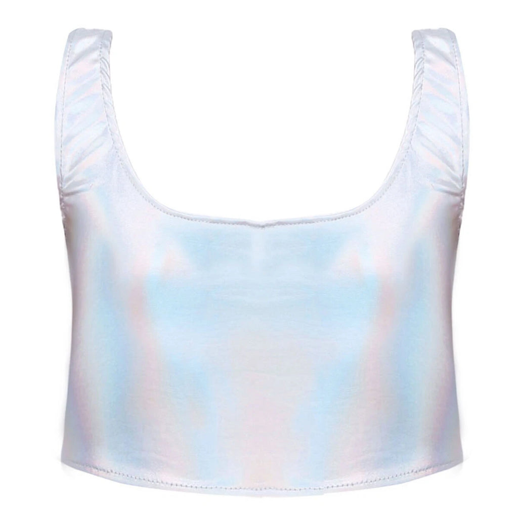 Womens Lingerie Set Patent Leather Crop Top Two-Piece Miniskirt Tank Outfits