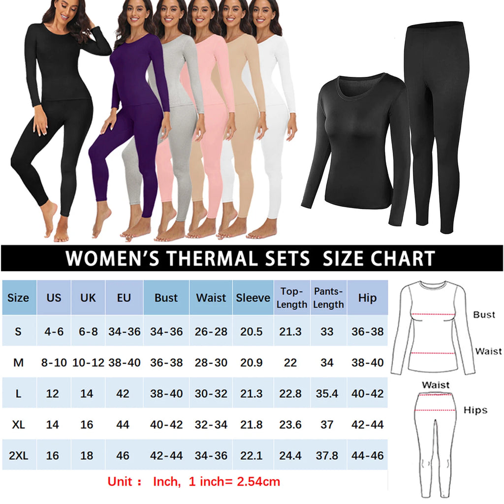 Women Thermals Top & Bottom 2PC Set Waffle Knit Thermal Long Johns Underwear US