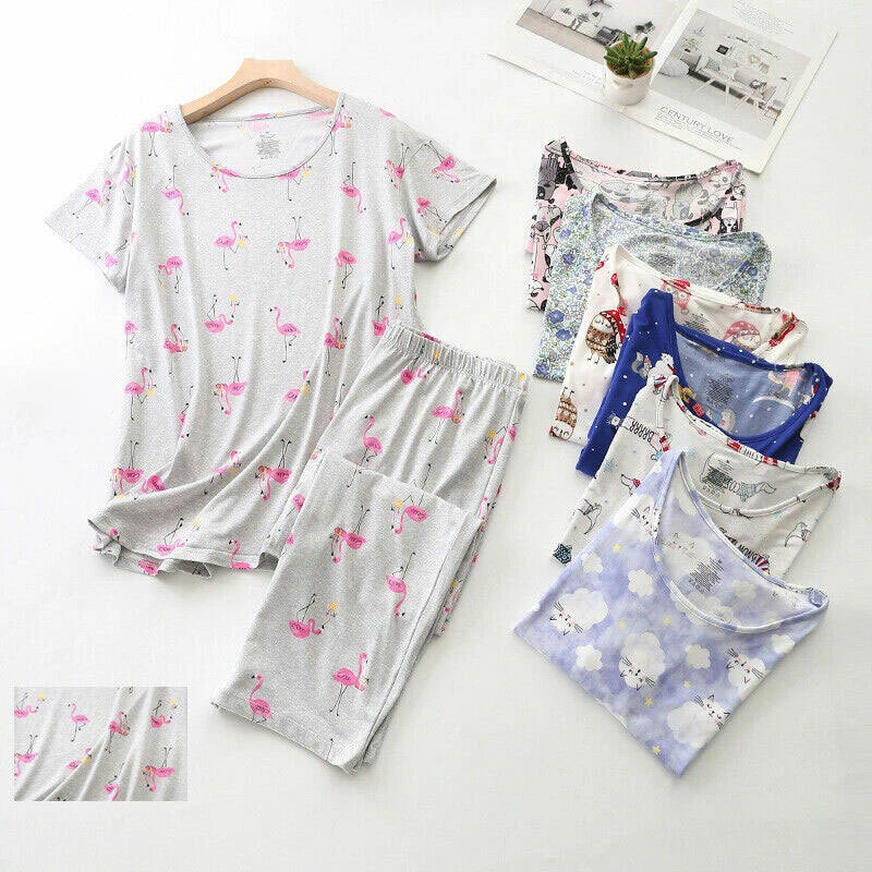 Womens Capri Set Sleepwear Pajamas Woman Sleep Nightshirt Home wear Nightwear Pj