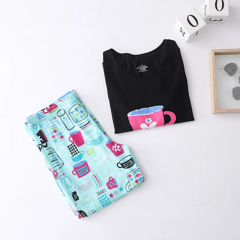 Womens Capri Set Sleepwear Pajamas Woman Sleep Nightshirt Home wear Nightwear Pj