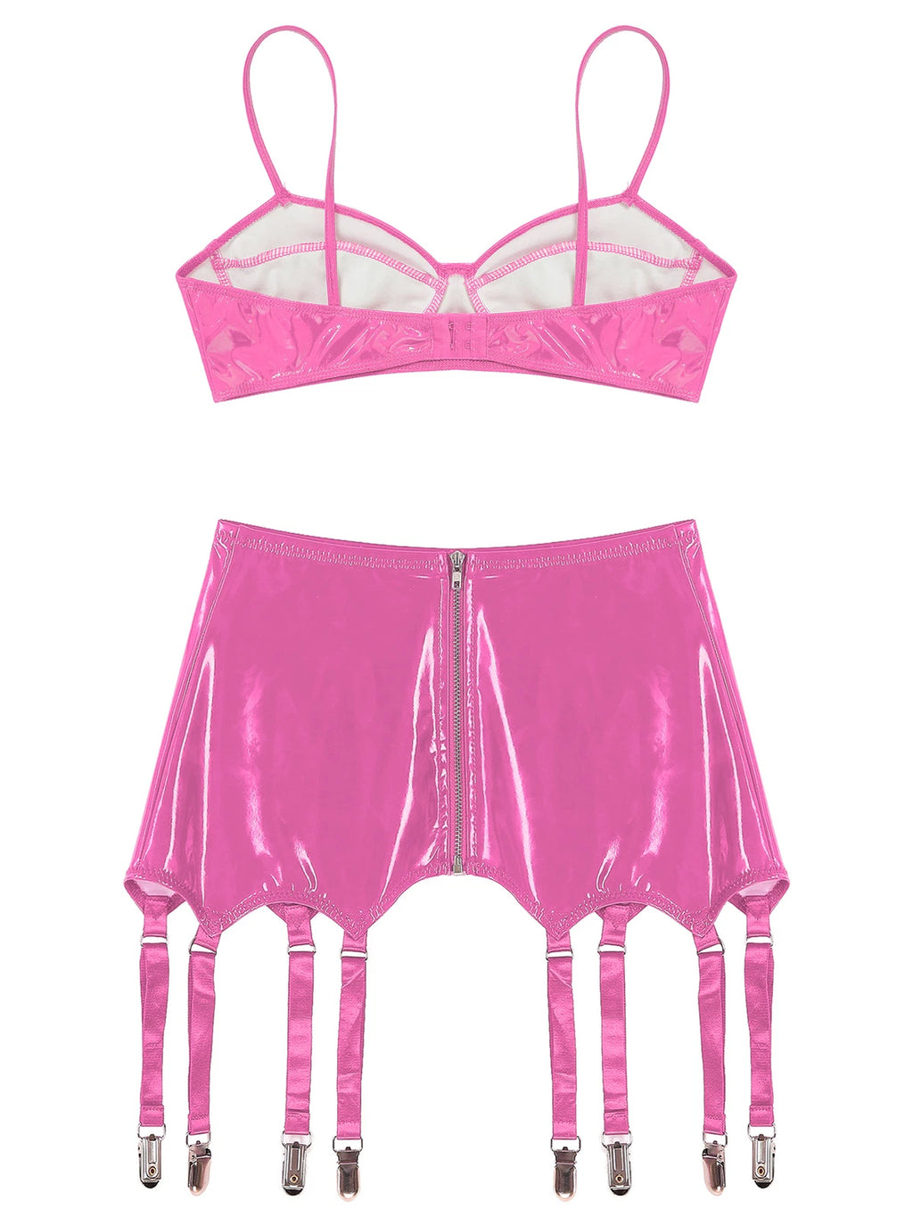 Womens Lingerie Set Metallic Crop Top Wirefree Miniskirt Unlined Nightwear Sexy