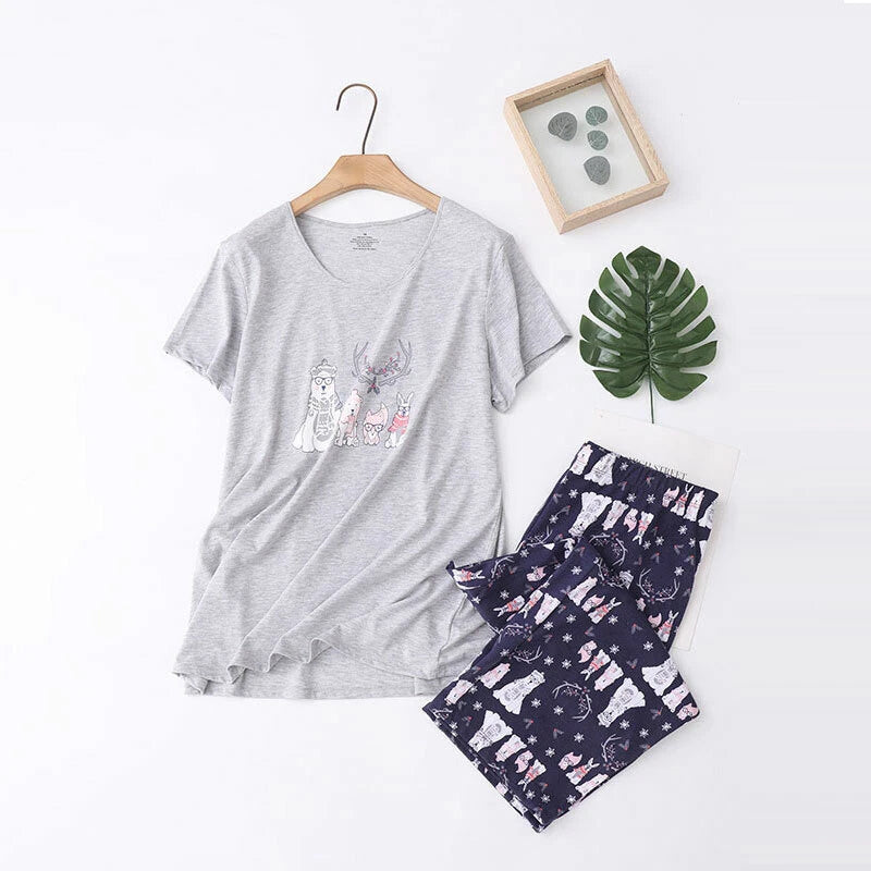 Womens Capri Set Sleepwear Pajamas Woman Sleep Nightshirt Home wear Nightwear Pj