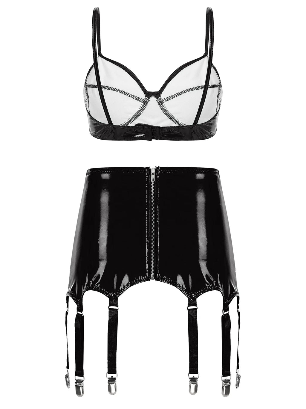 Womens Lingerie Set Metallic Crop Top Wirefree Miniskirt Unlined Nightwear Sexy