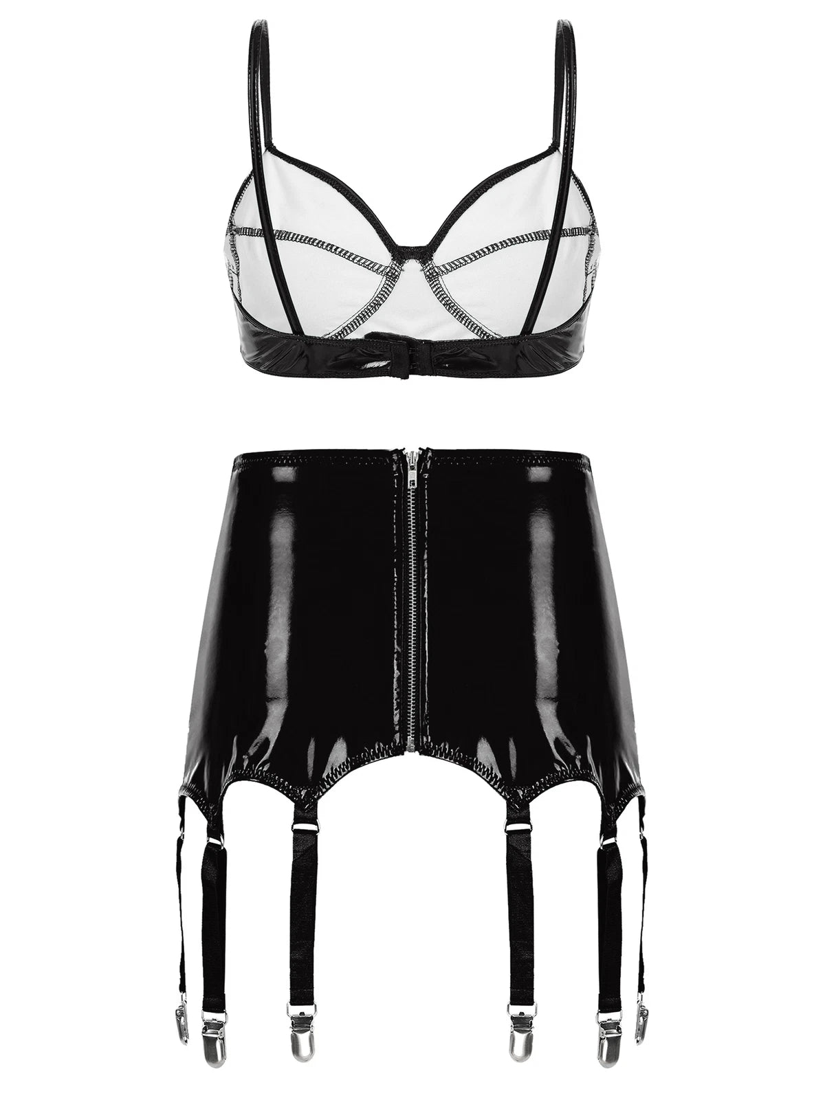 Womens Lingerie Set Metallic Crop Top Wirefree Miniskirt Unlined Nightwear Sexy