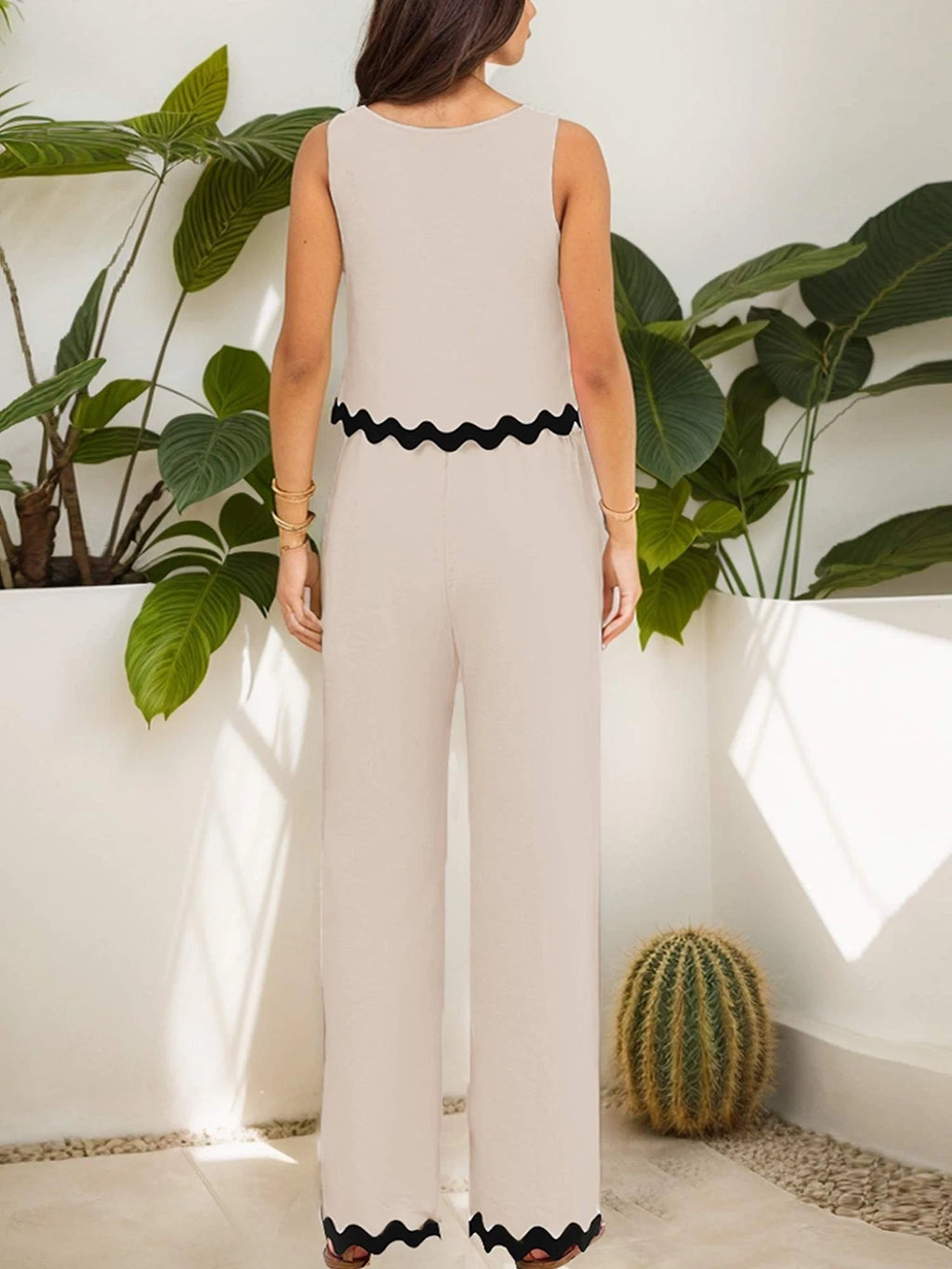 Womens Summer 2 Piece Outfits Sleeveless Tank Top Wide Leg Pants Sets Tracksuit