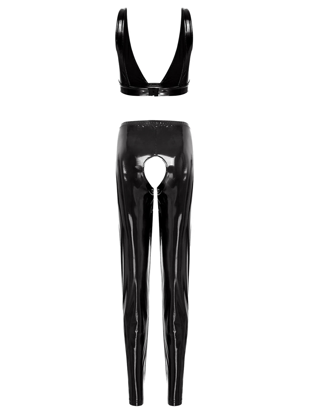 Womens Lingerie Set Crotchless Clubwear Patent Leather Catsuit Wirefree Costume