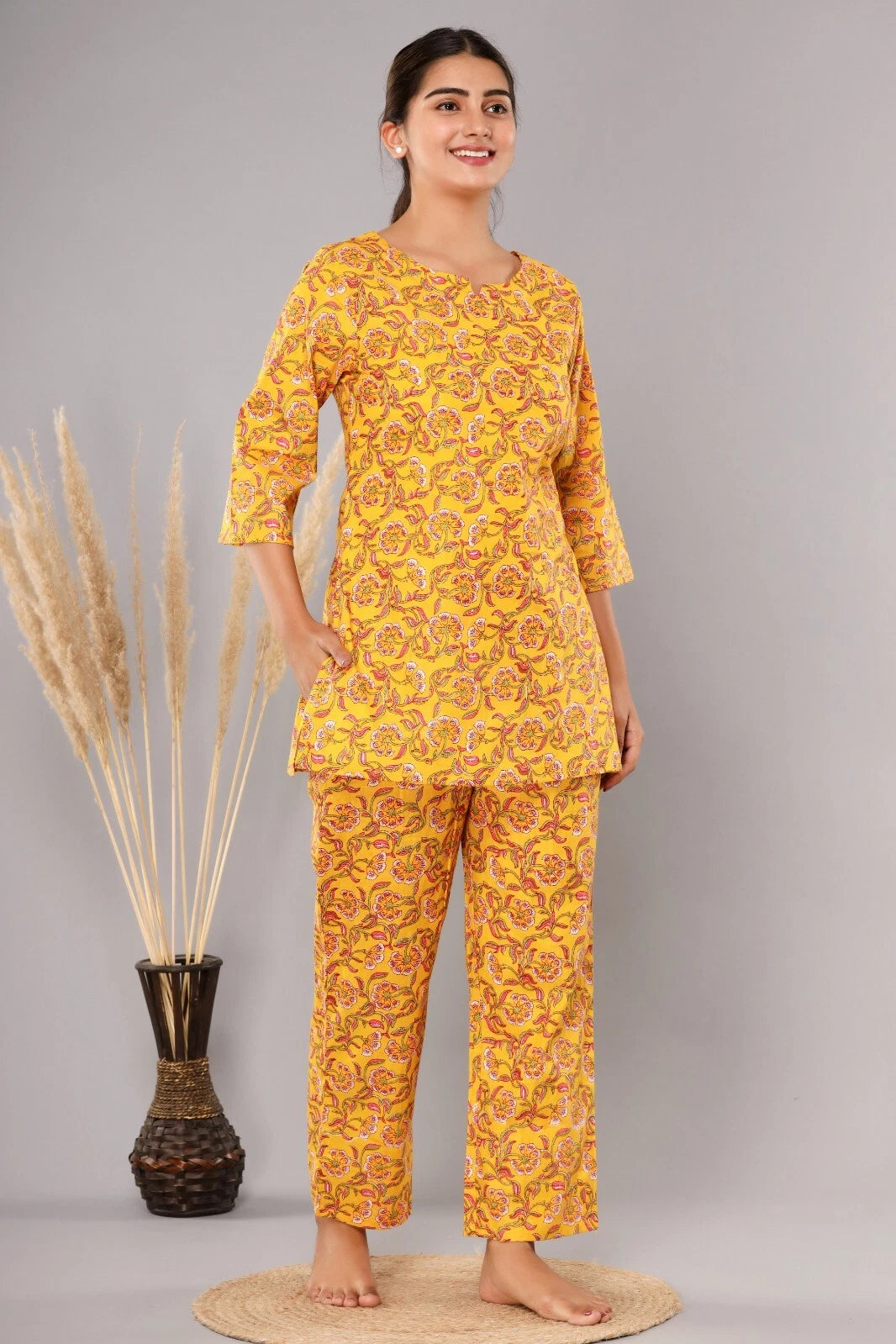 New Indian Printed Cotton Top &Pajama Set Ethnic Sleepwear/Lounge Wear/NightSuit