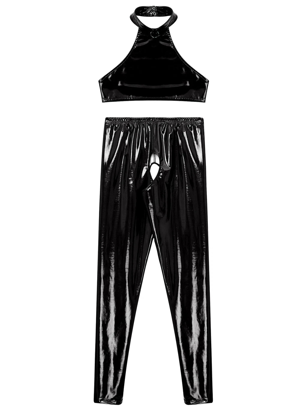 Womens Lingerie Set Crotchless Clubwear Patent Leather Catsuit Wirefree Costume