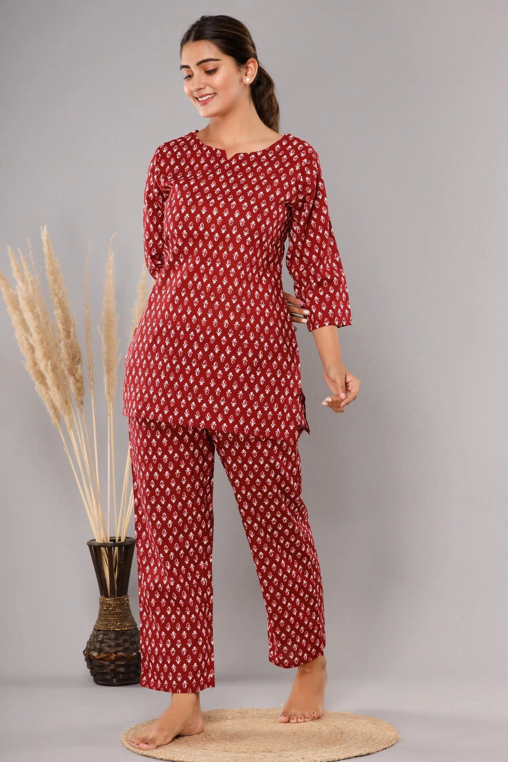New Indian Printed Cotton Top &Pajama Set Ethnic Sleepwear/Lounge Wear/NightSuit
