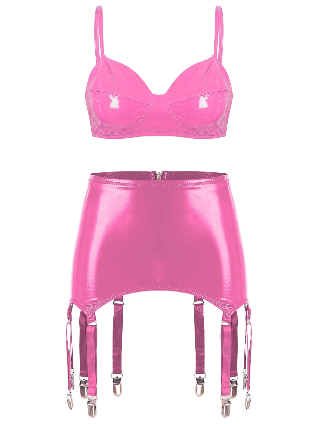 Womens Miniskirt Sexy Lingerie Set No Pad Crop Top Faux Leather Nightwear Vest