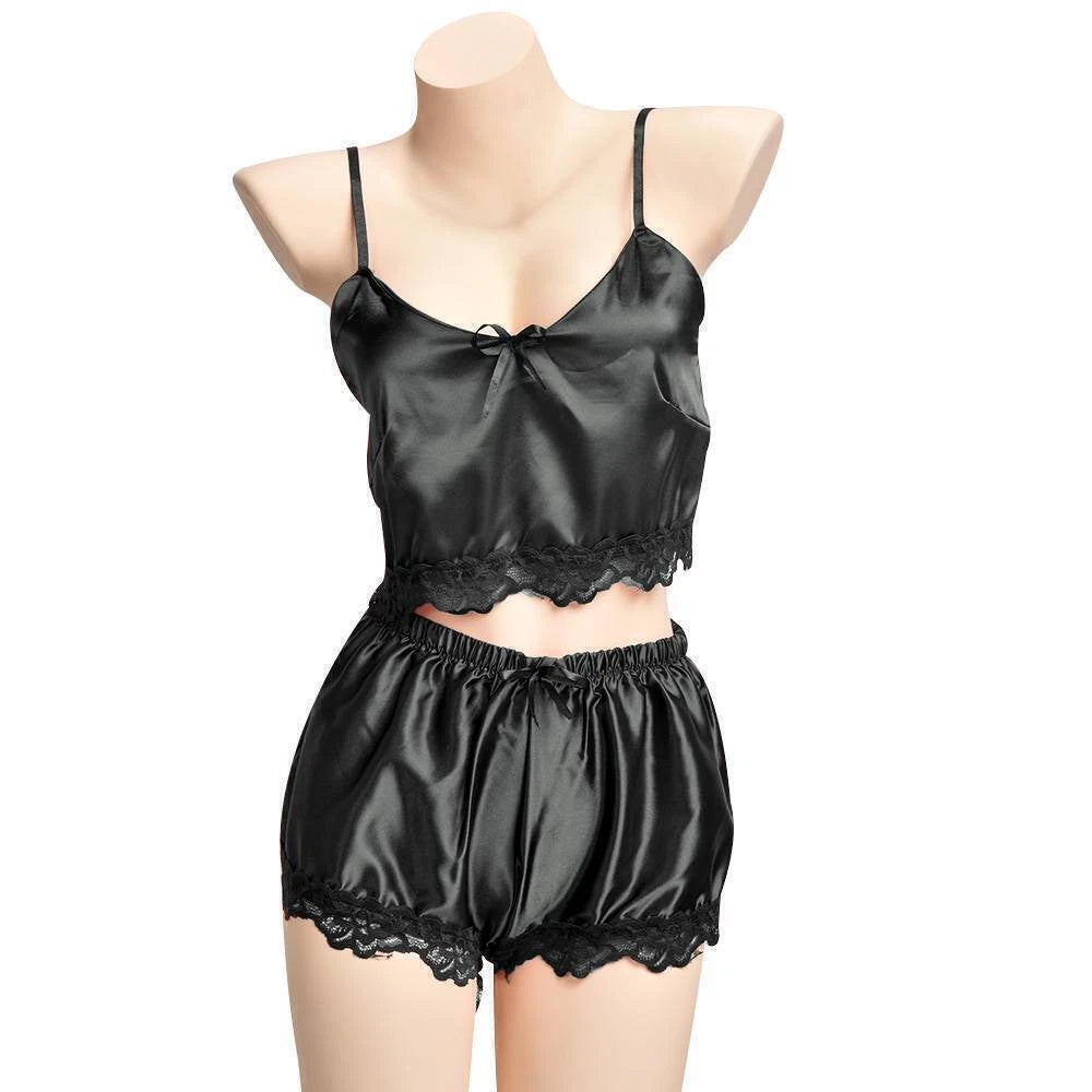 Womens Sexy Satin Silk Lace Lingerie Set Cami Tops Shorts Babydoll Nightwear US