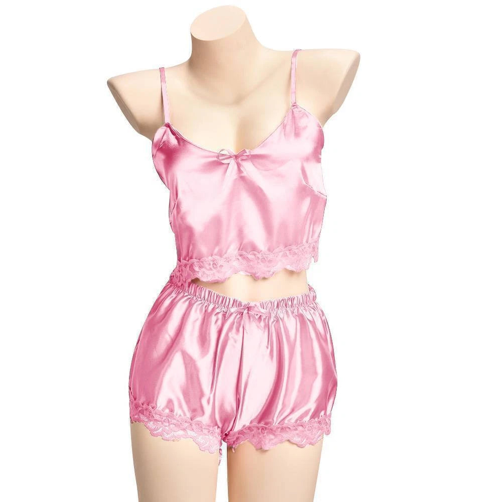 Womens Sexy Satin Silk Lace Lingerie Set Cami Tops Shorts Babydoll Nightwear US