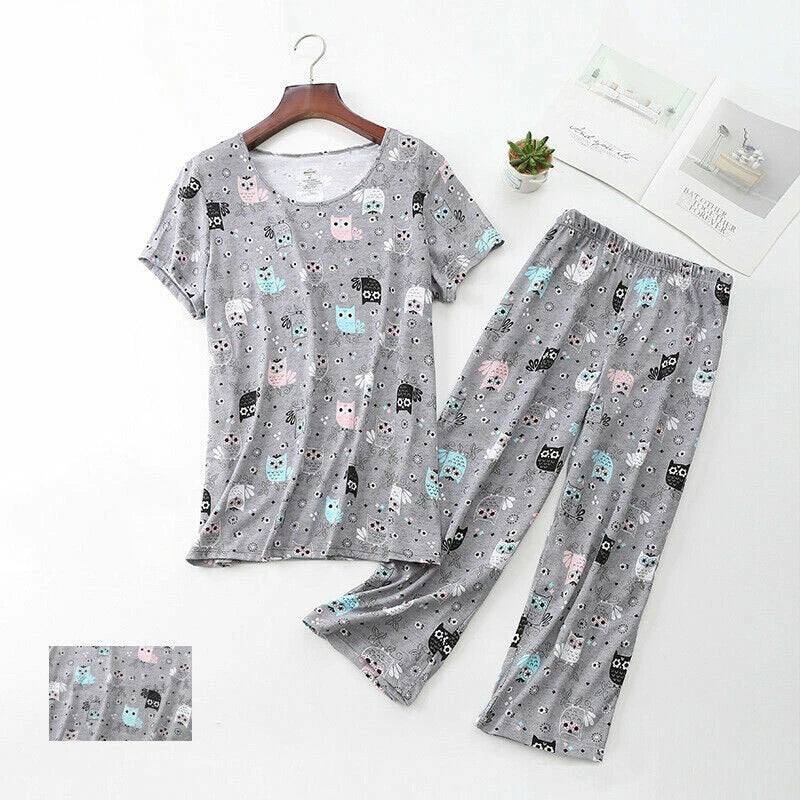 Womens Capri Set Sleepwear Pajamas Woman Sleep Nightshirt Home wear Nightwear Pj