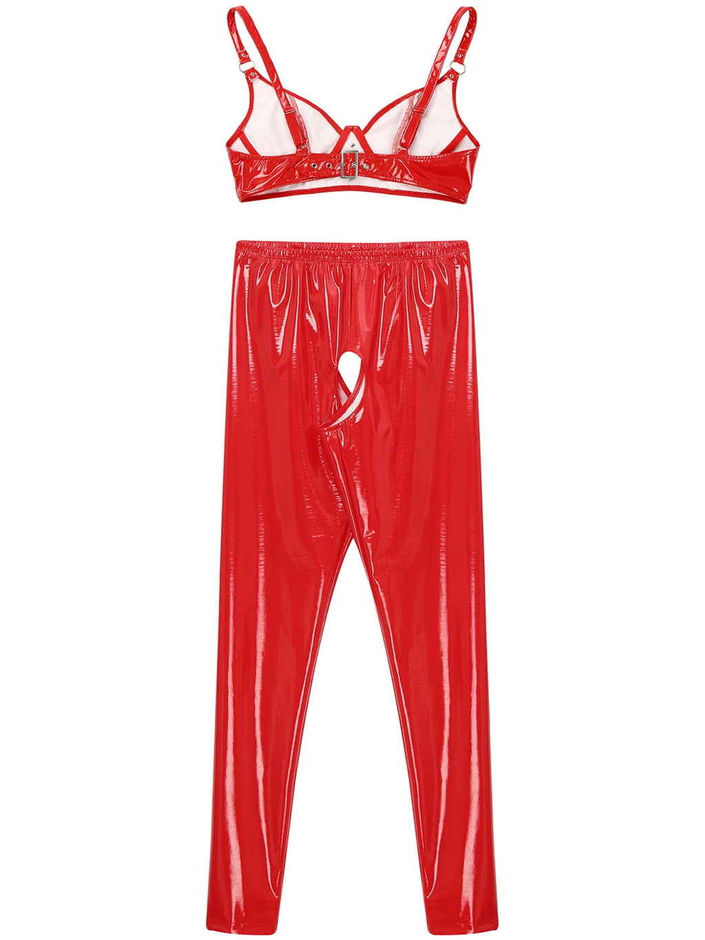 Womens Lingerie Set Crotchless Clubwear Patent Leather Catsuit Wirefree Costume